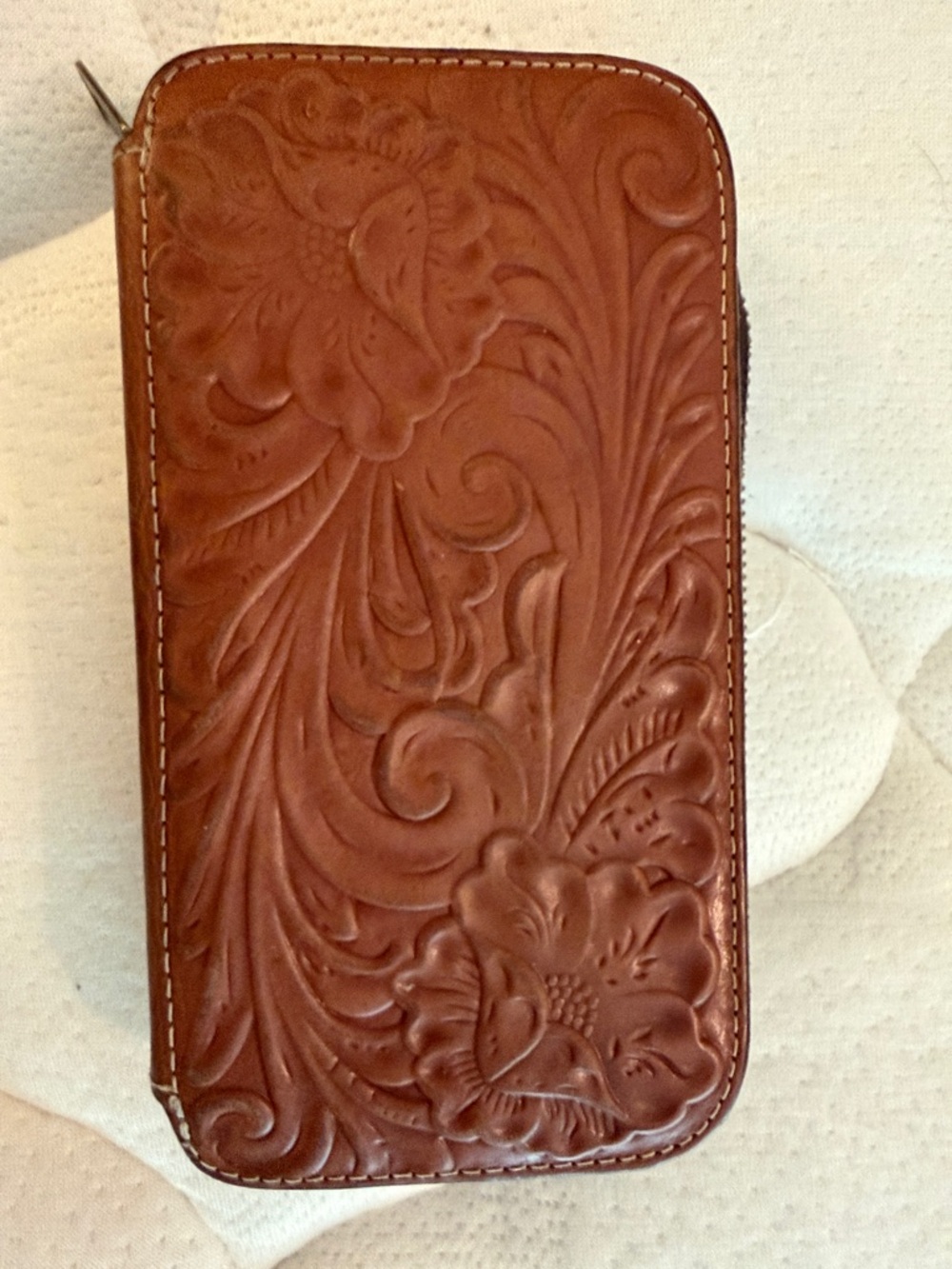 Patricia Nash Brown Tooled Leather Zip Wallet